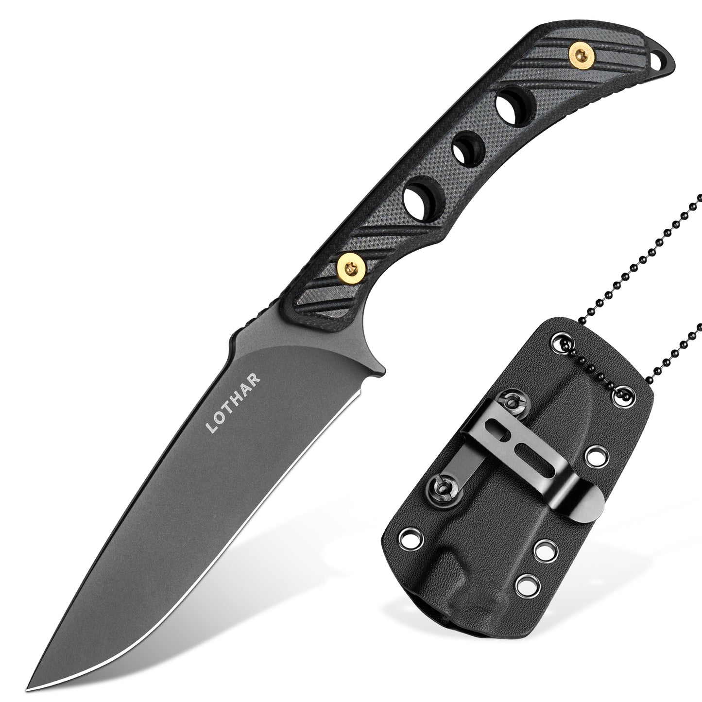 LOTHAR Jagdmesser mit feststehender Klinge für Männer, Full Tang D2 Überlebensmesser mit Lederscheide, G10-Griff Outdoor-Campingmesser, geeignet für wildes Überleben, Jagd, Camping, Abenteuer, Bushcraft-Messer