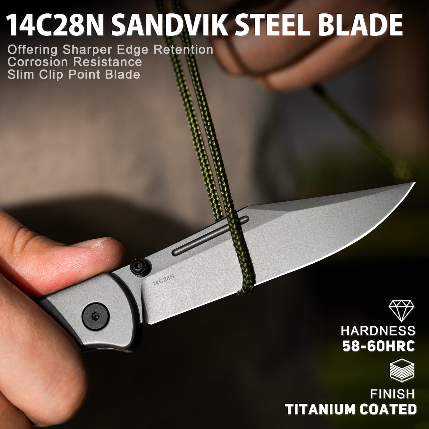 LOTHAR Falcon EDC Pocket Foding Knife, 3.43" 14C28N Blade, Button Lock, Pocket Clip, G10 Handle