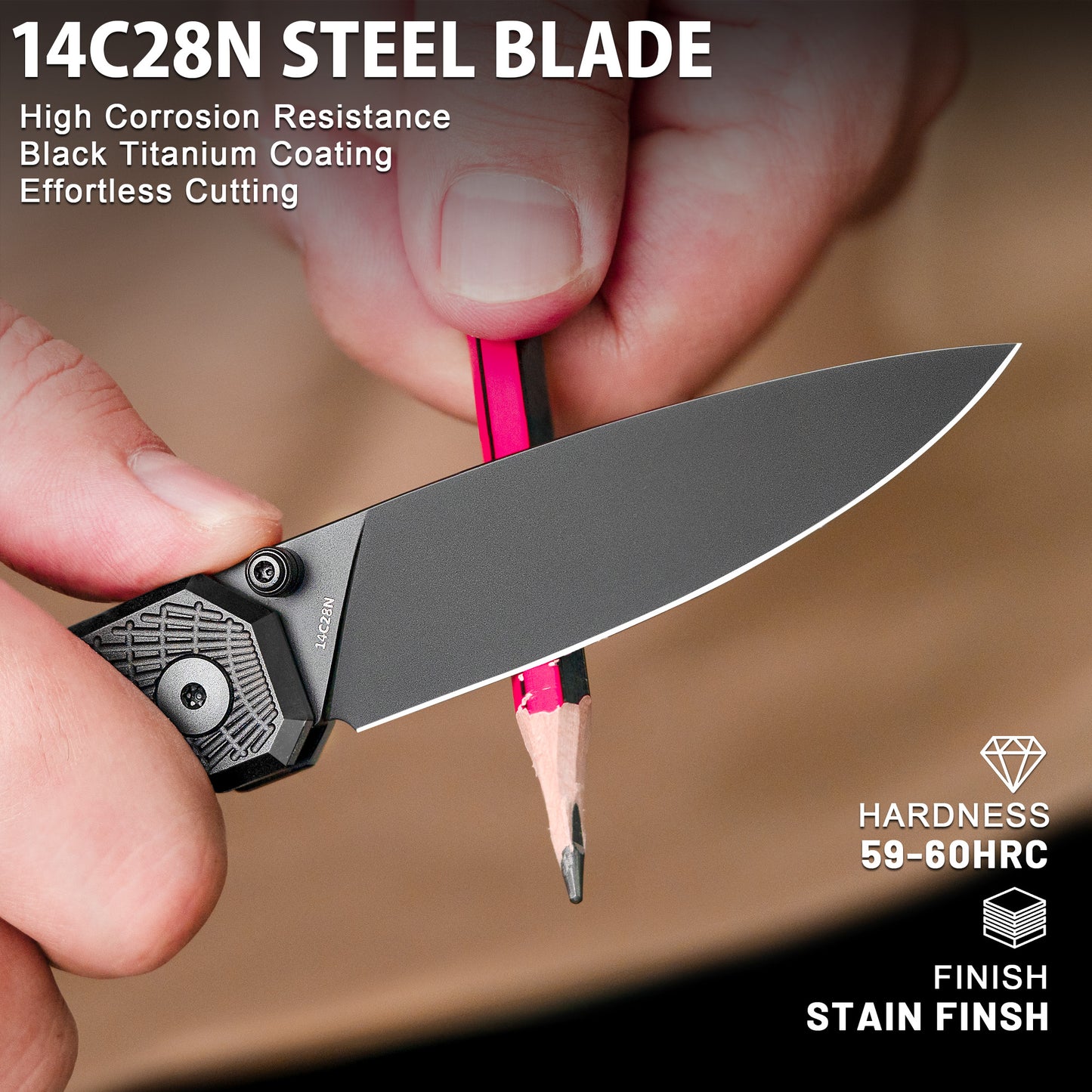 LOTHAR Spider 2.98" 14C28N Steel Button Lock Folding Pocket Knife with Aluminum Handle, Thumb Stud & Deep Carry Clip