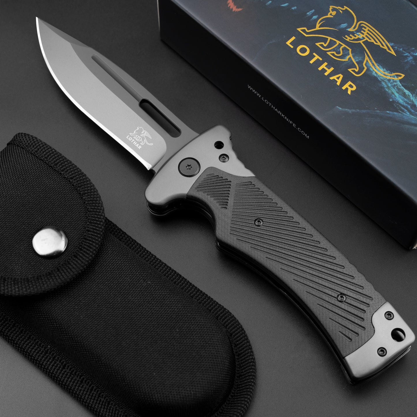 LOTHAR RHINO Sharp Blade Zweihändiges Klappmesser mit G10-Griff, in Deutschland zum Tragen zugelassen