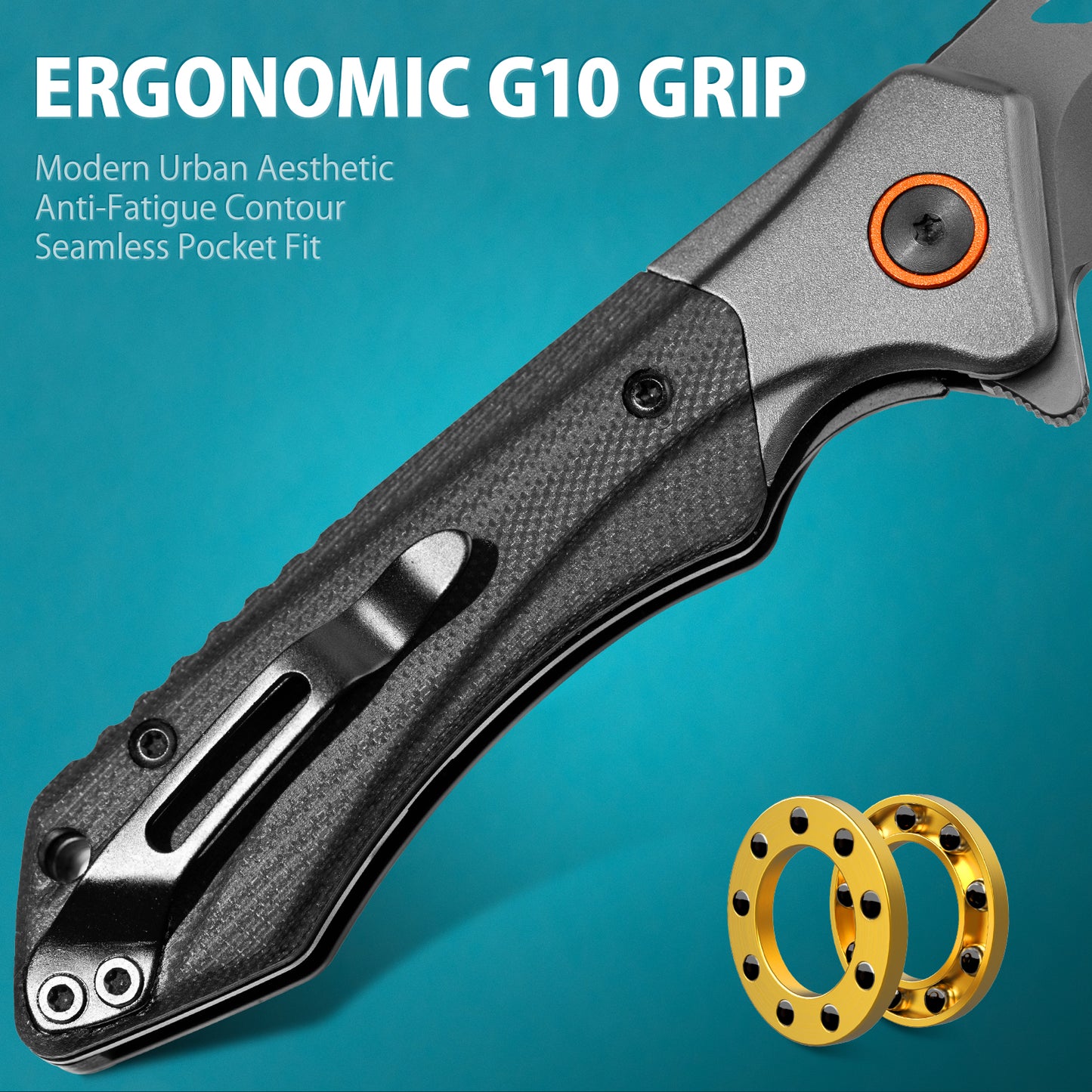LOTHAR Taschenmesser für Männer, Klappmesser mit schwarzgewaschenem D2-Stahl und G10-Griff, Geschenke für Männer Cooles EDC-Messer, Taschenclip, Flipper-unterstütztes Öffnen, Weihnachtsstrumpffüller für Männer