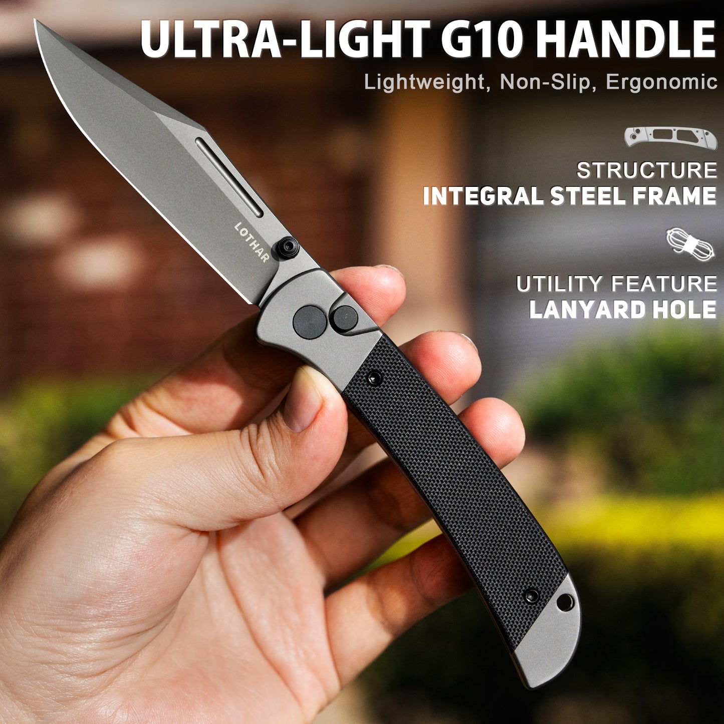 LOTHAR Falcon EDC Pocket Foding Knife, 3.43" 14C28N Blade, Button Lock, Pocket Clip, G10 Handle