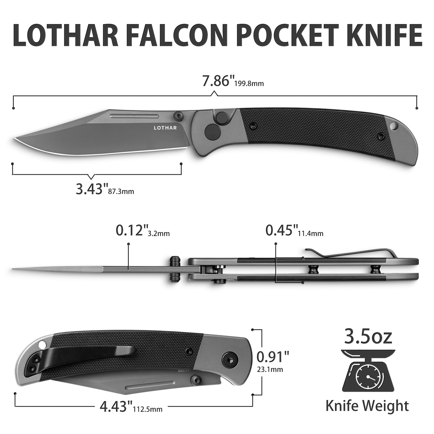 LOTHAR Falcon 3.43" 14C28N Blade Button Lock EDC Pocket Foding Knife with Pocket Clip