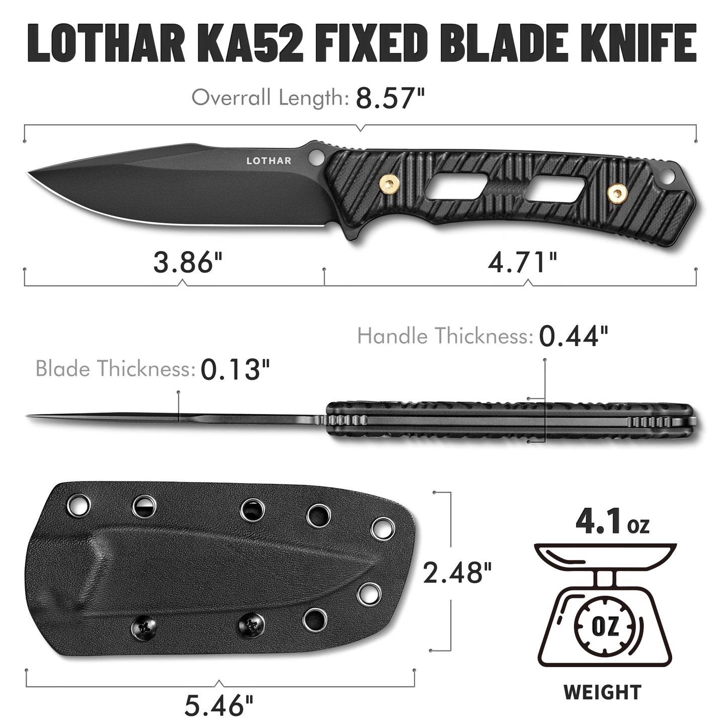 LOTHAR KA52 D2 Steel Small EDC Fixed Blade Survival Hunting Knife with G10 handle