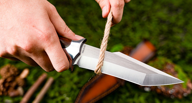 LOTHAR MOOSE Fixed Blade Hunting Knife, 5.3 Inch Sharp D2 Blade Bowie Knife with Leather Sheath, Rosewood Handle, Perfect Helper for Hunting, Camping or Bushcraft