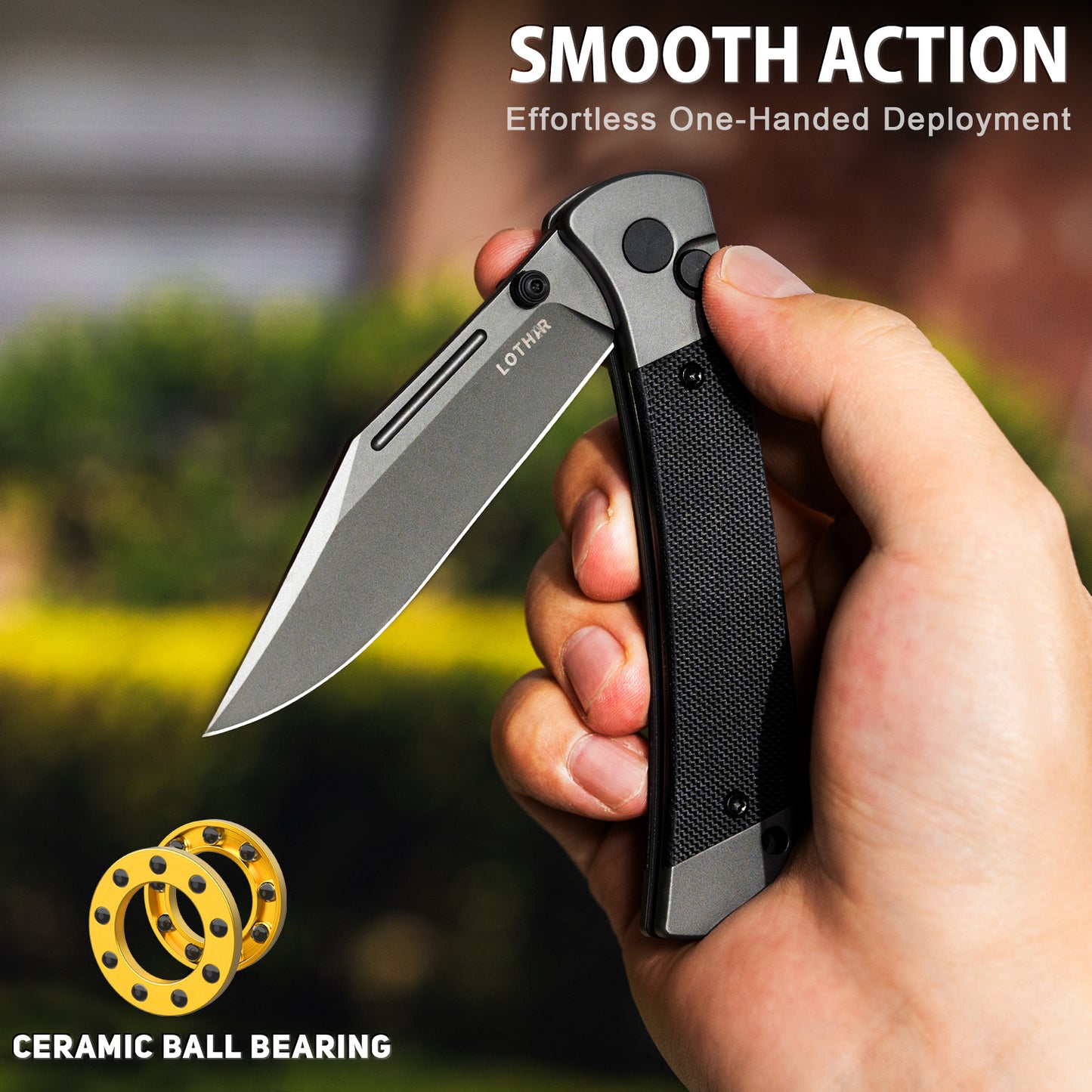 LOTHAR Falcon EDC Pocket Foding Knife, 3.43" 14C28N Blade, Button Lock, Pocket Clip, G10 Handle