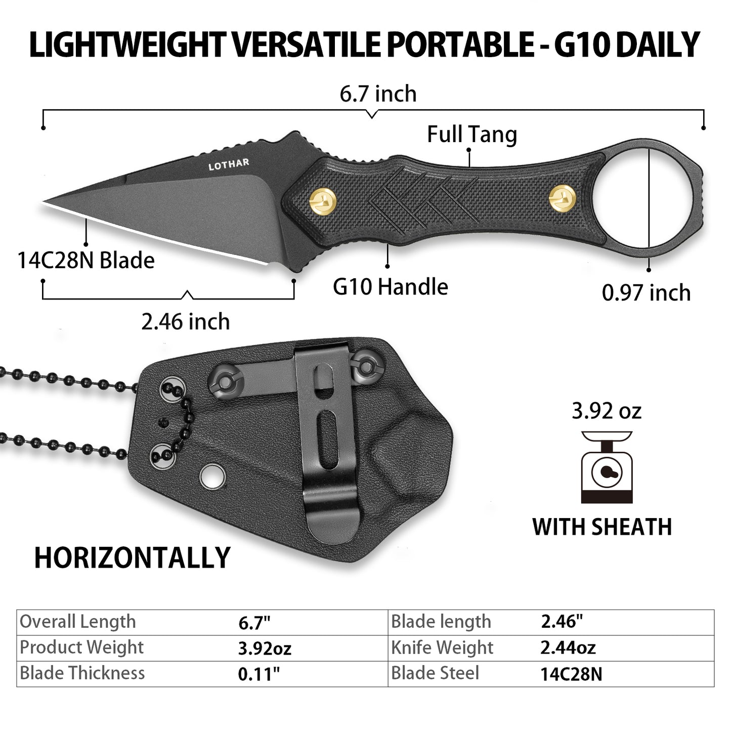 LOTHAR PORCUPINE 2.46" 14C28N Fixed Blade Neck Knife
