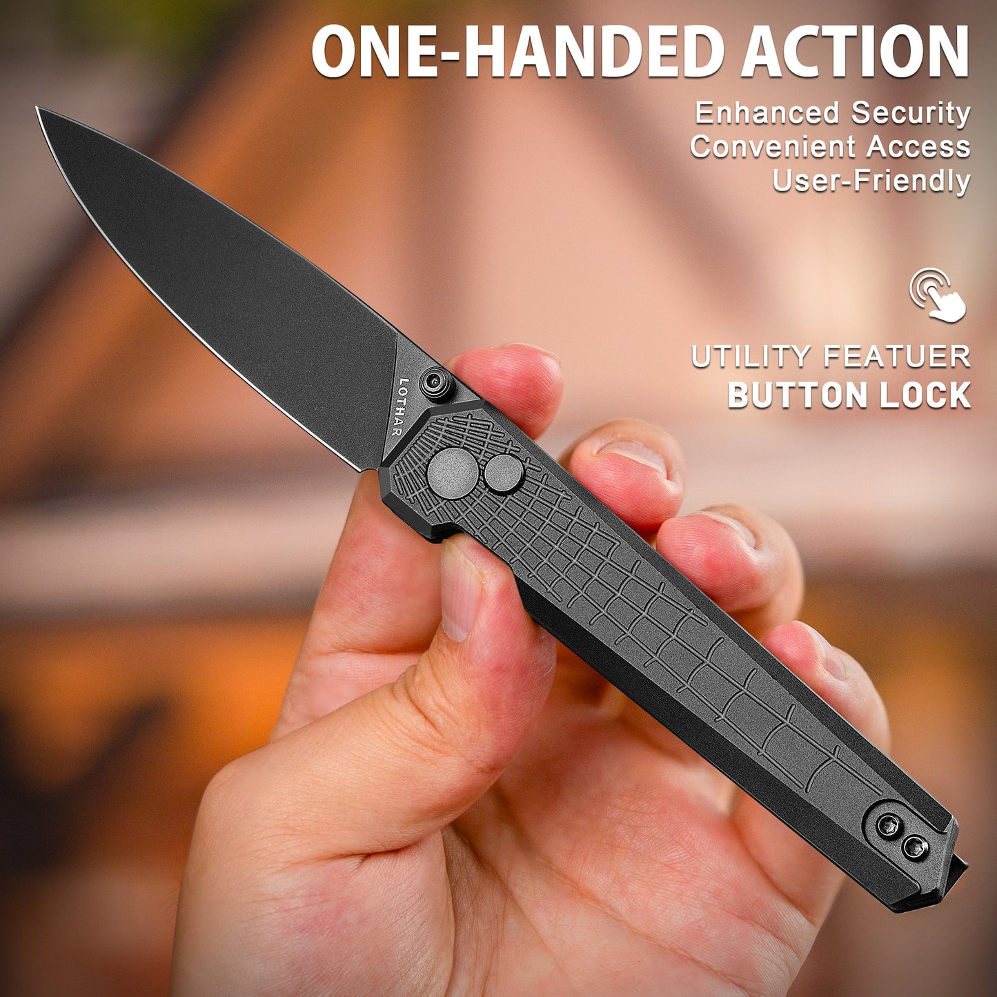 LOTHAR Spider 2.98" 14C28N Steel Button Lock Folding Pocket Knife with Aluminum Handle, Thumb Stud & Deep Carry Clip