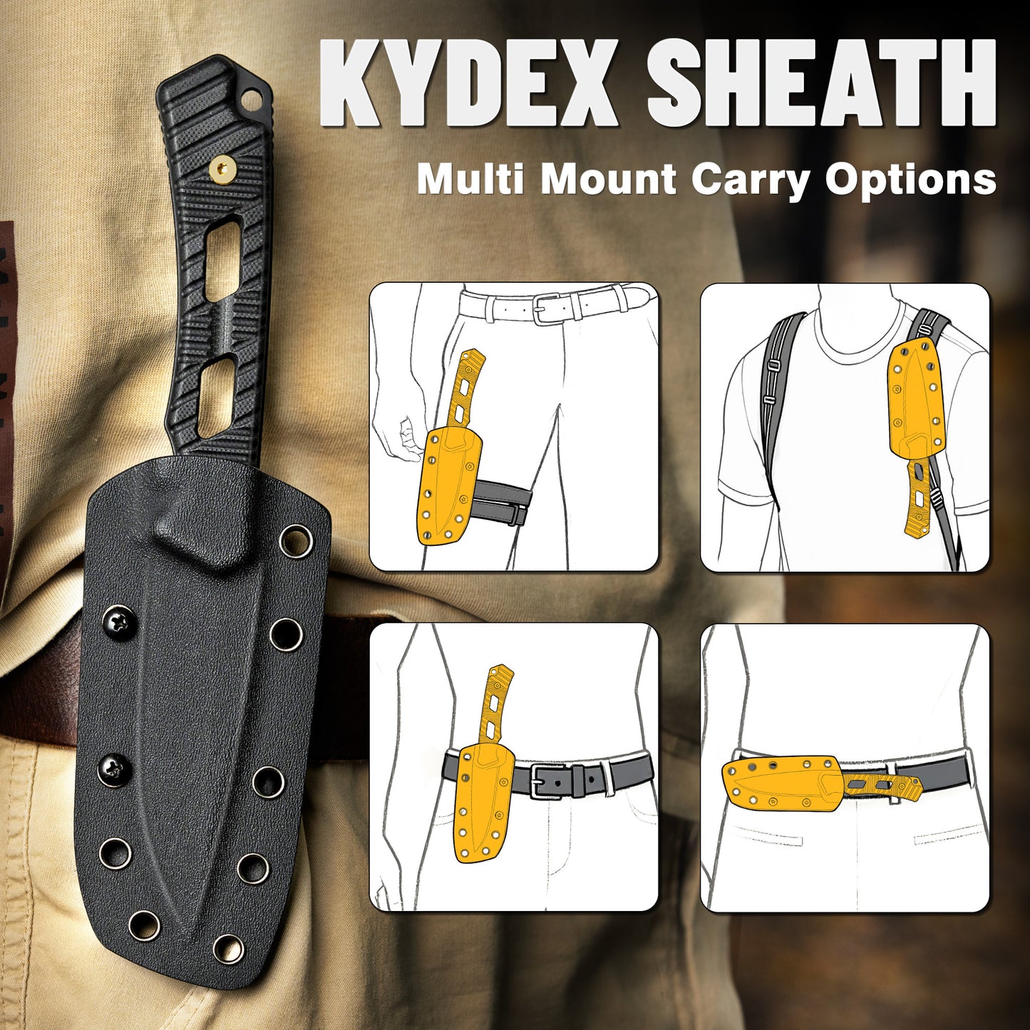 LOTHAR KA52 D2 Steel Small EDC Fixed Blade Survival Hunting Knife with G10 handle