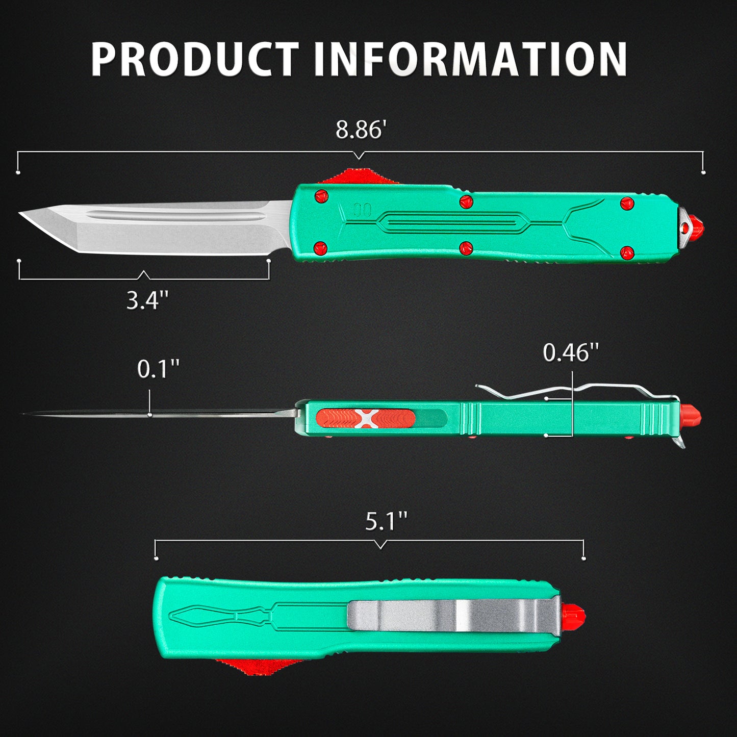 LOTHAR Hunter 3.5" D2 Tanto Blade Button Lock Tactical Pocket Knife with Aluminum Handle