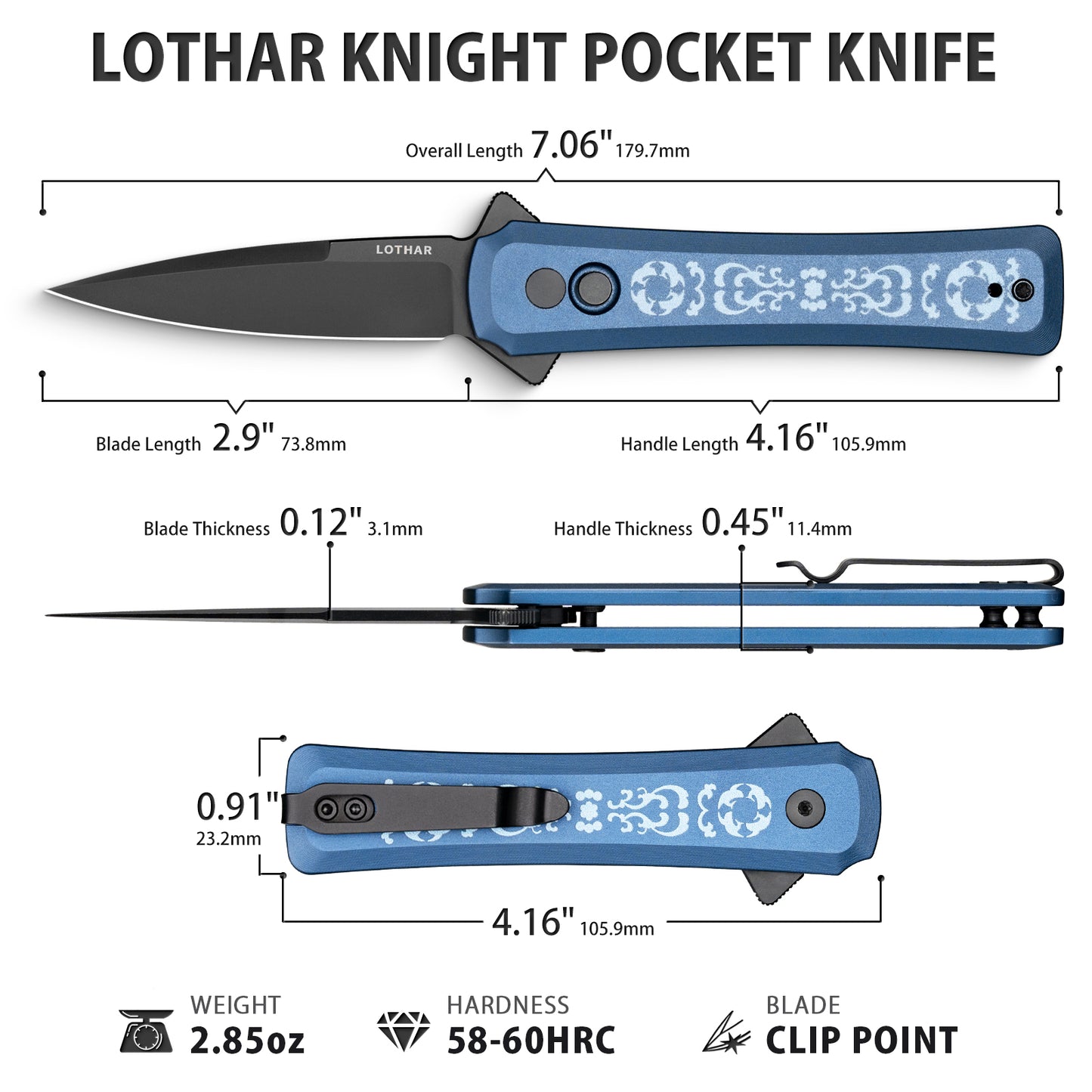 LOTHAR KNIGHT 2.9 inch VG10 Steel Blade Assisted Flipper Button Lock Opening pocket knife with Clip