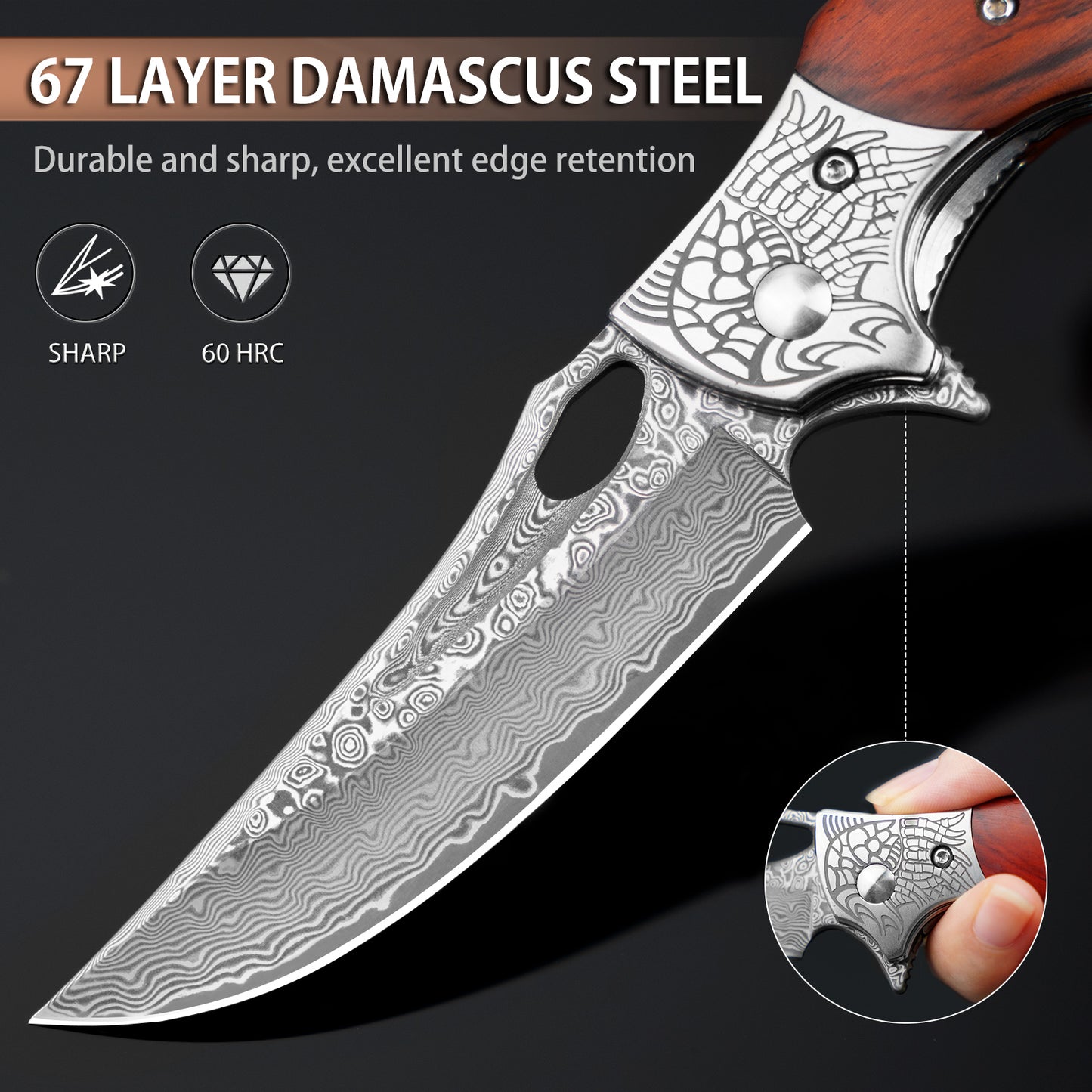 LOTHAR KINGKONG EDC Folding Pocket Knife, 3'' D2 Steel Balde and G10 Handle, Great Gifts for Dad