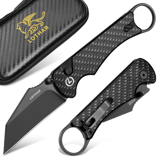 LOTHAR BOUNCER Pocket Knife, 2.48" 14C28N Steel Tactical Folding Pocket Knife, Micarta Handle with Reversible Pocket Clip, Button Lock Knife with Thumb Stud Opener, Gift for Men Women