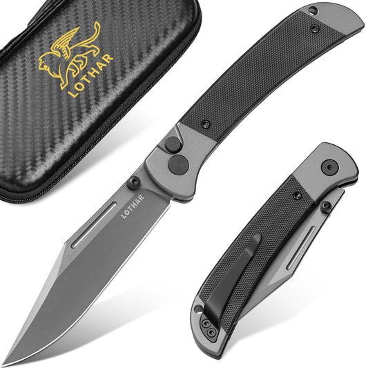 LOTHAR Falcon EDC Pocket Foding Knife, 3.43" 14C28N Blade, Button Lock, Pocket Clip, G10 Handle