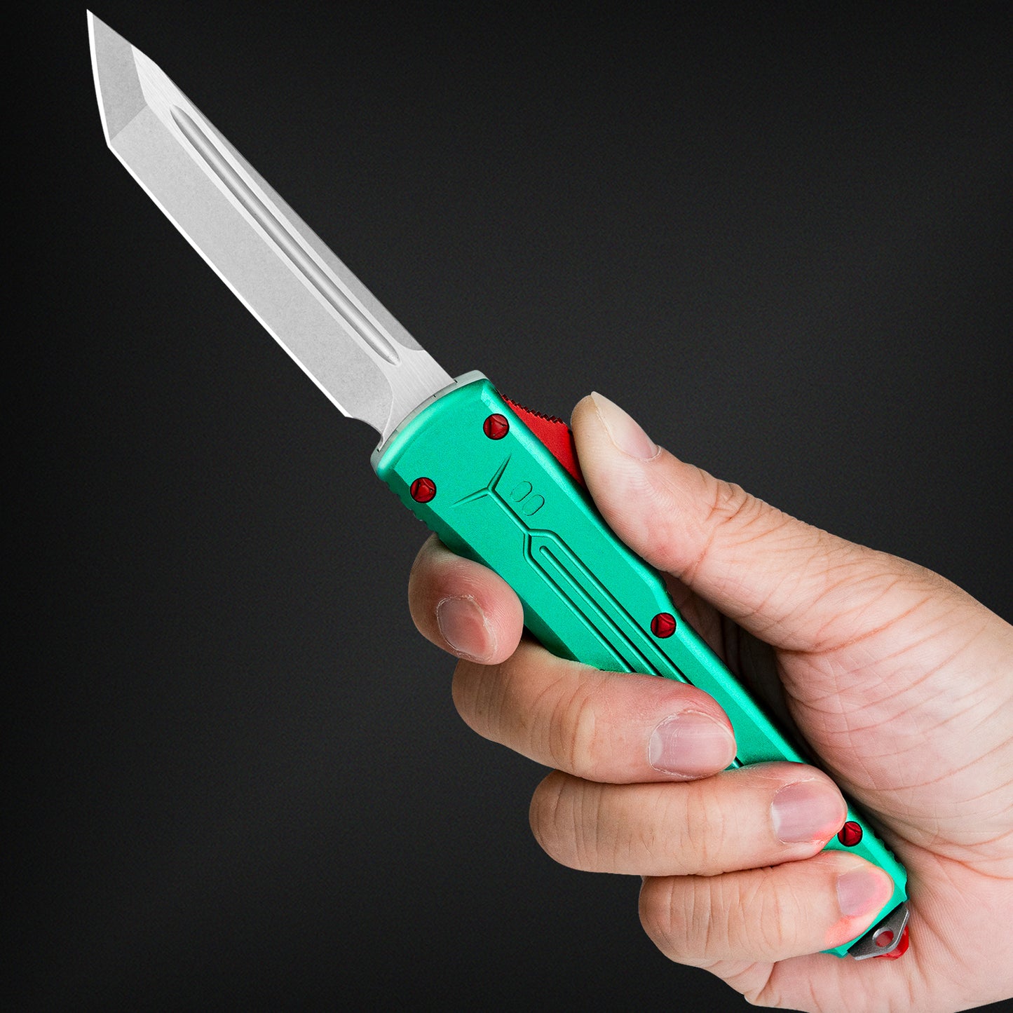 LOTHAR Hunter 3.5" D2 Tanto Blade Button Lock Tactical Pocket Knife with Aluminum Handle