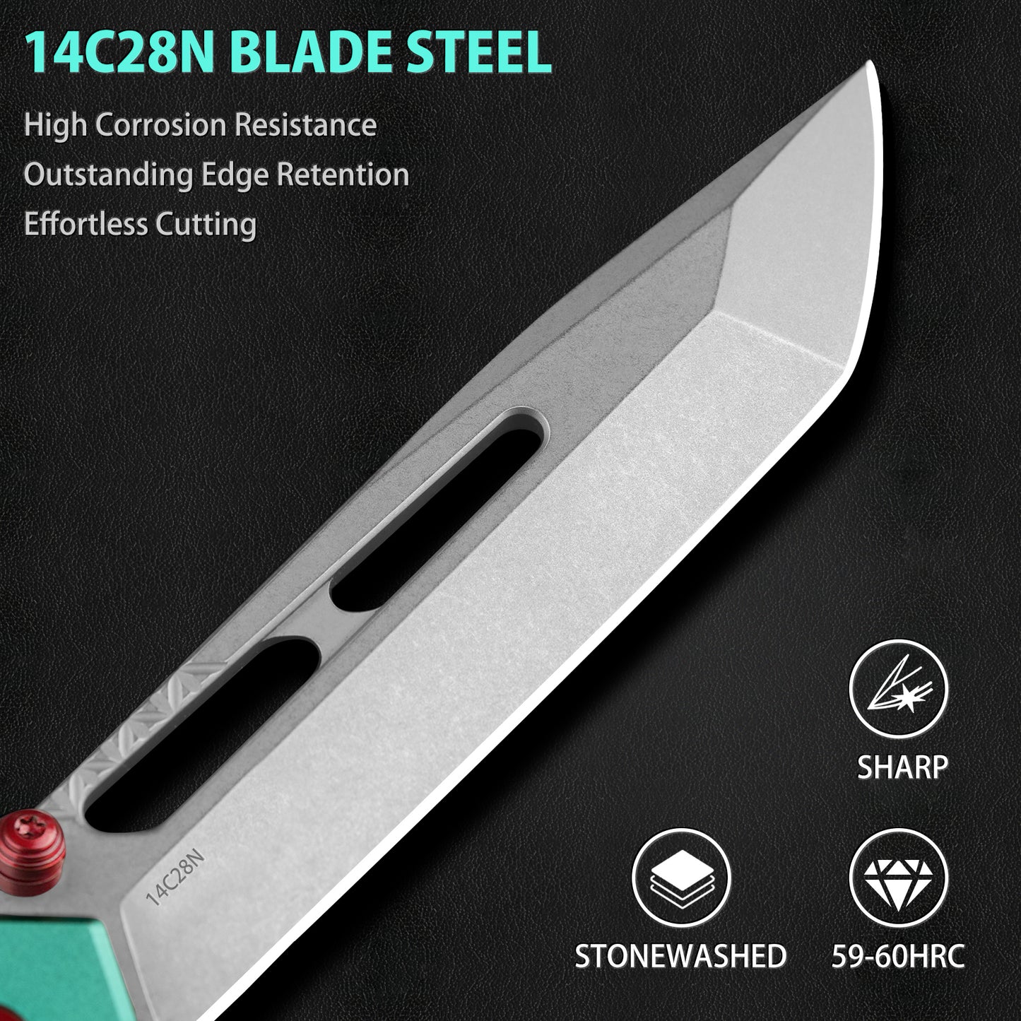 LOTHAR Rafael Pocket Knife, 3.45" 14C28N Tanto Blade Tactical Knife, Aluminum Handle, Button Lock