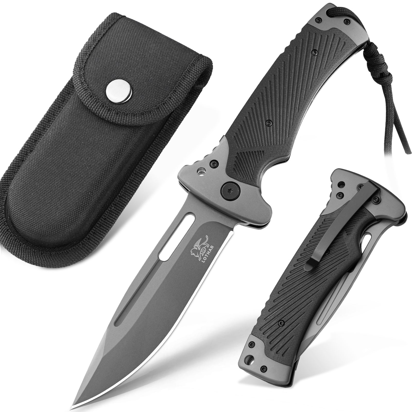 LOTHAR RHINO Zweihand Klappmesser, Mitführen in Deutschland erlaubt, S ...