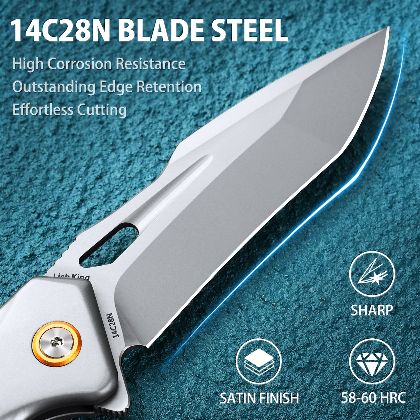 LOTHAR LICH KING Pocket Knife, 3.5 Inch 14C28N Steel Folding Knife with Clip, G10 Handle, Button Lock Knife, Razor Utility Knife, Exotic Touch EDC Knife, Gifts Pocket Knife for Men Women