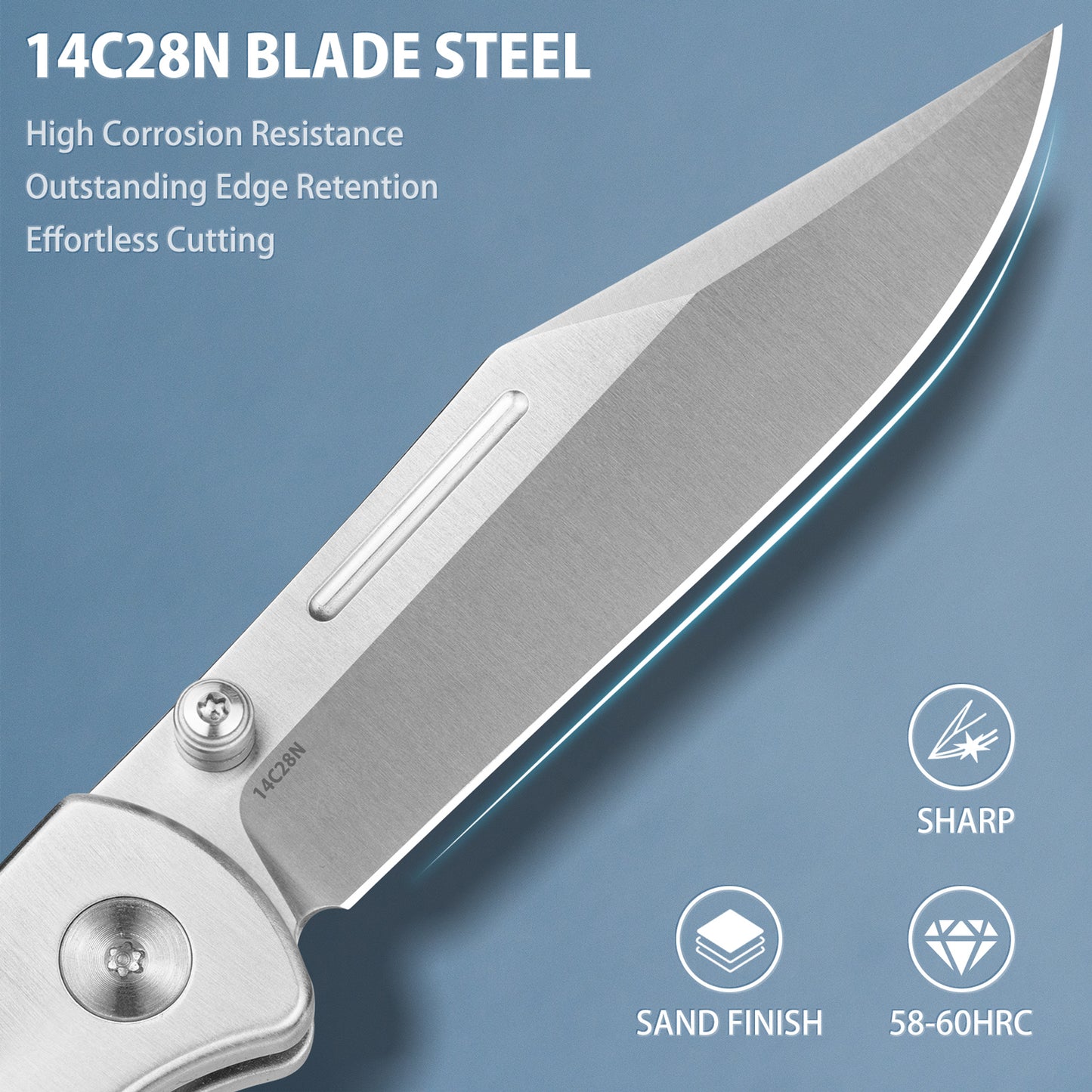 LOTHAR Falcon Pocket Knife, 2.98" 14C28N Steel Blade EDC Knife, G10 Handle, Button Lock Knife