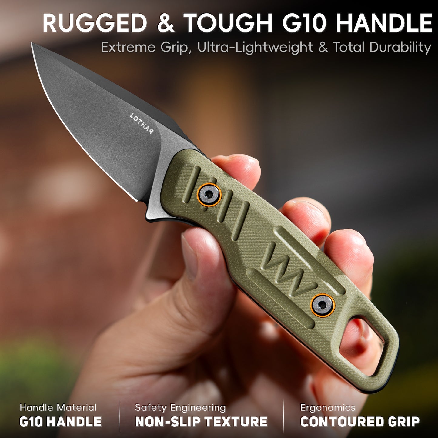 LOTHAR TURTLE 2.75" 14C28N Steel Blade Small Fixed Blade Camping Neck Knives with Green G10 Handle and Sheath