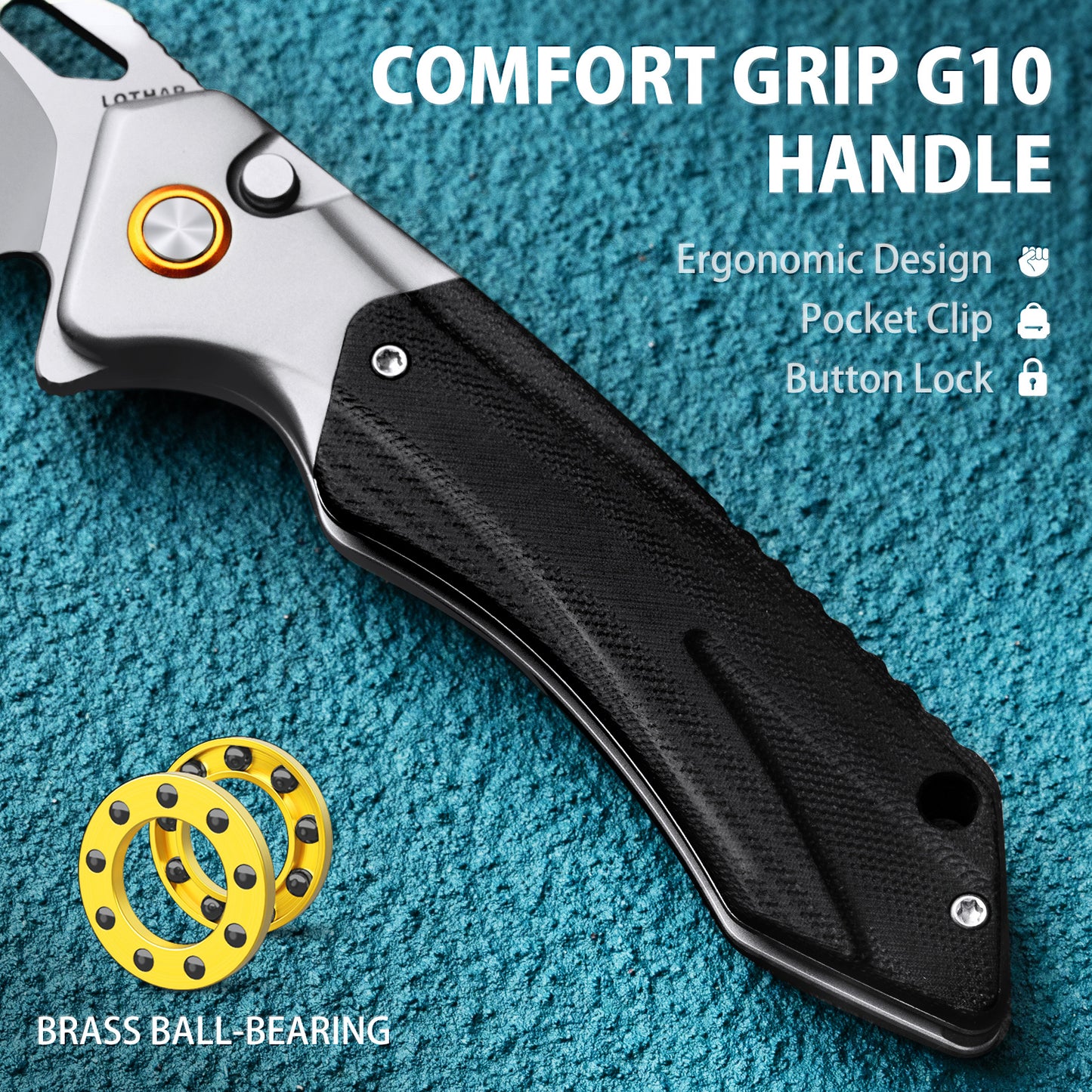LOTHAR LICH KING Pocket Knife, 3.5 Inch 14C28N Steel Folding Knife with Clip, G10 Handle, Button Lock Knife, Razor Utility Knife, Exotic Touch EDC Knife, Gifts Pocket Knife for Men Women