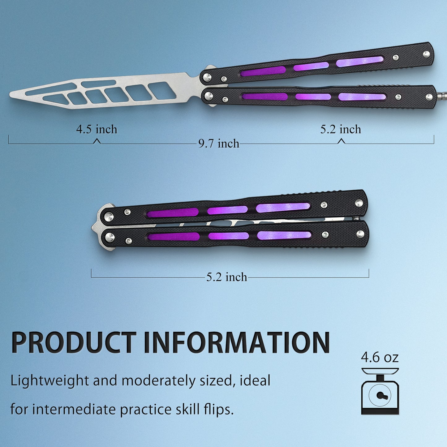 Butterfly Balisong Trainer for Practicing Flipping, Blunt Practice, No Edge Tool，Lightweight，Public-Friendly Metal Trainer