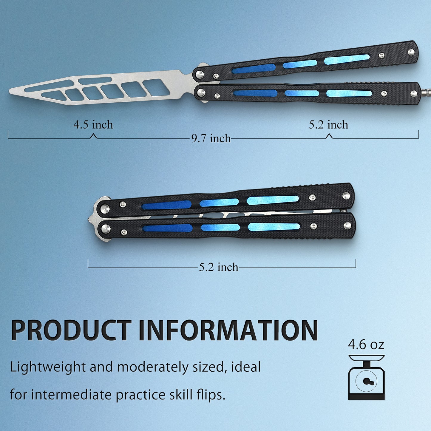 Butterfly Balisong Trainer for Practicing Flipping, Blunt Practice, No Edge Tool，Lightweight，Public-Friendly Metal Trainer