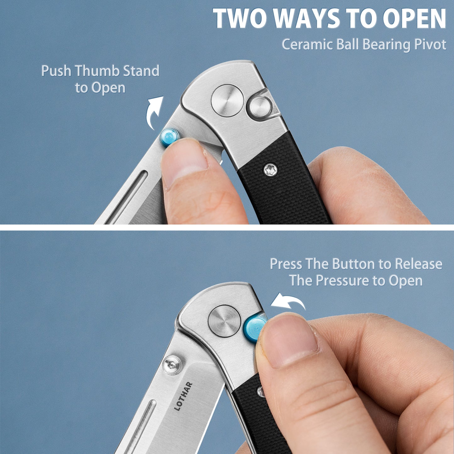 LOTHAR Falcon Pocket Knife, 2.98" 14C28N Steel Blade EDC Knife, G10 Handle, Button Lock Knife