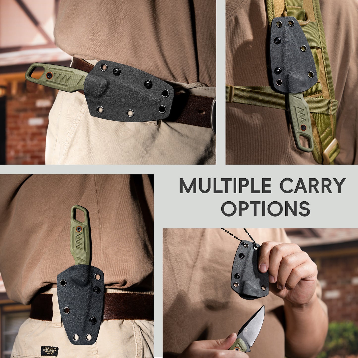 LOTHAR TURTLE 2.75" 14C28N Steel Blade Small Fixed Blade Camping Neck Knives with Green G10 Handle and Sheath