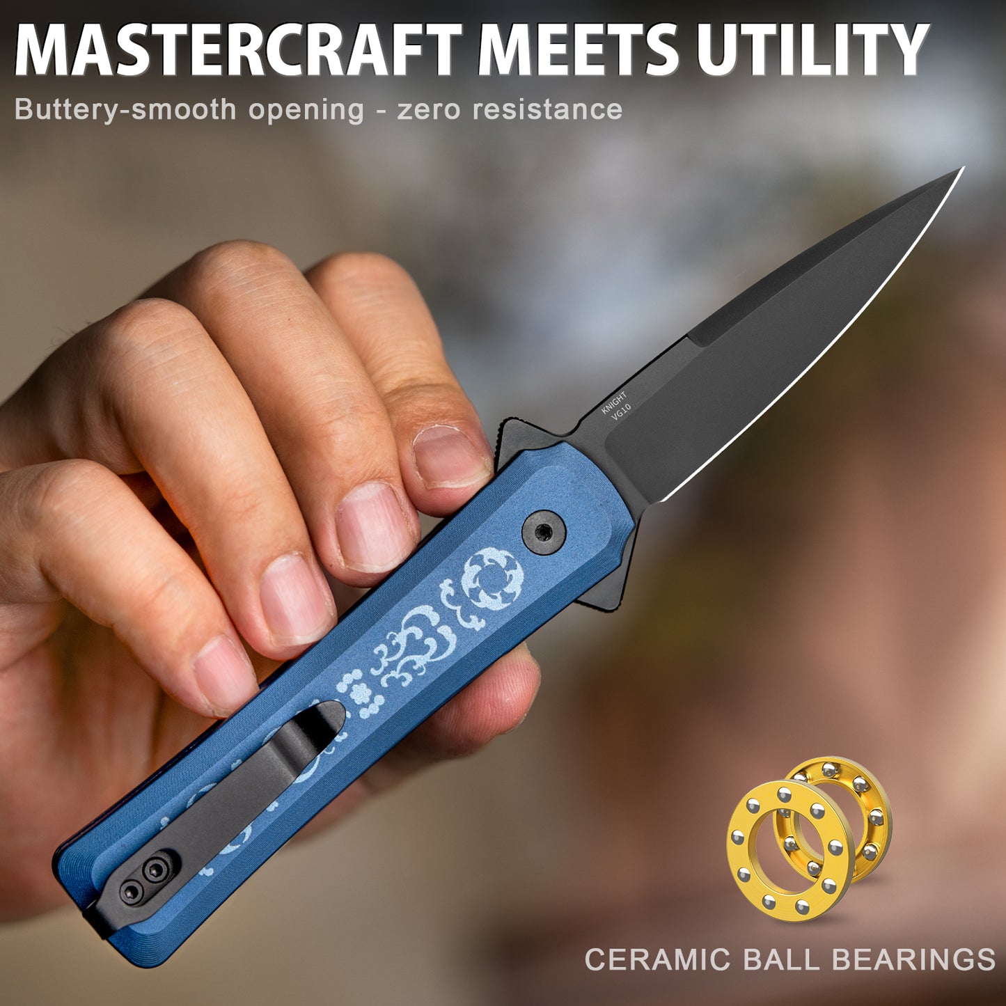 LOTHAR KNIGHT 2.83 inch VG10 Steel Blade Assisted Flipper Button Lock Opening pocket knife with Clip