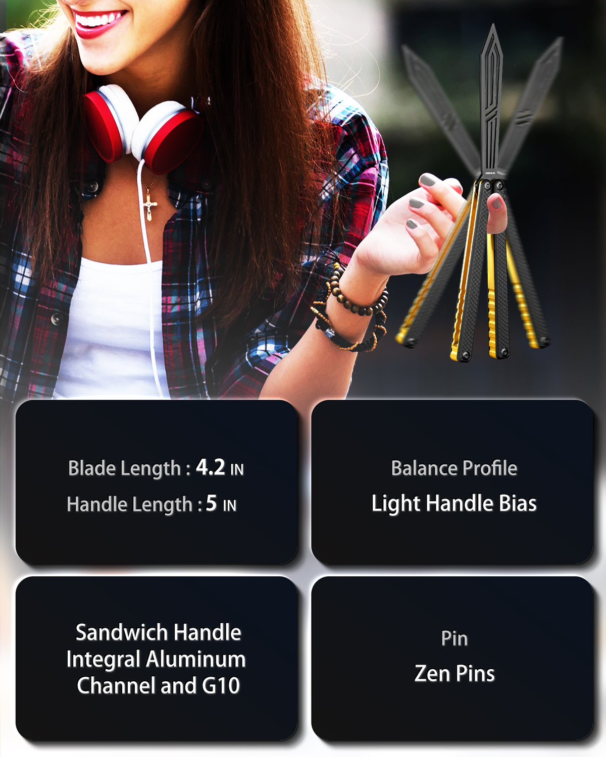 Butterfly Balisong Trainer for Practicing Flipping, Blunt Practice, No Edge Tool，Lightweight，Public-Friendly Metal Trainer