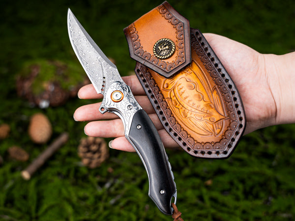 LOTHAR RHAEGAL Damascus Pocket Knife, 3.4'' VG10 Damascus Blade