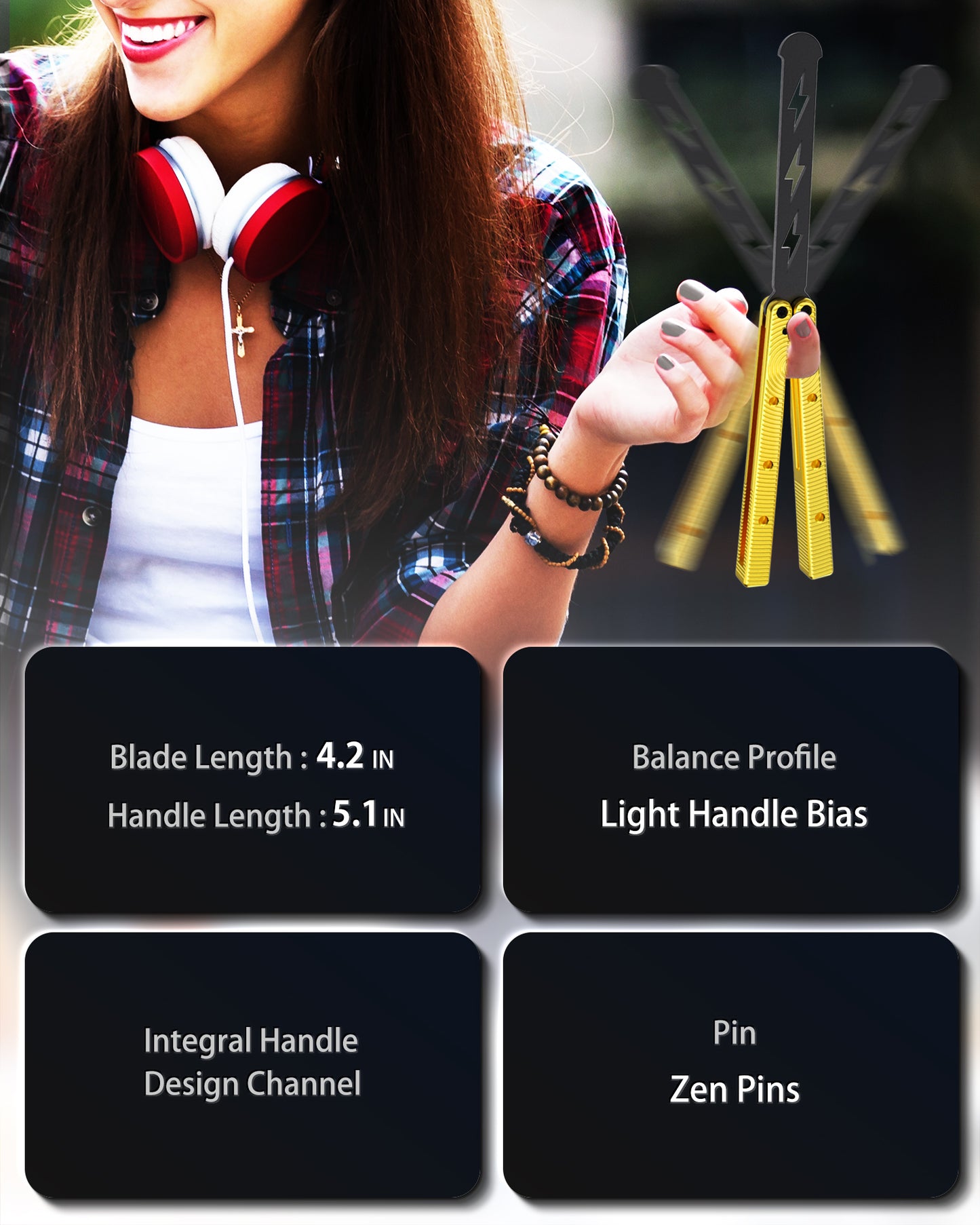 Butterfly Balisong Trainer for Practicing Flipping, Blunt Practice, No Edge Tool，Lightweight，Public-Friendly Metal Trainer