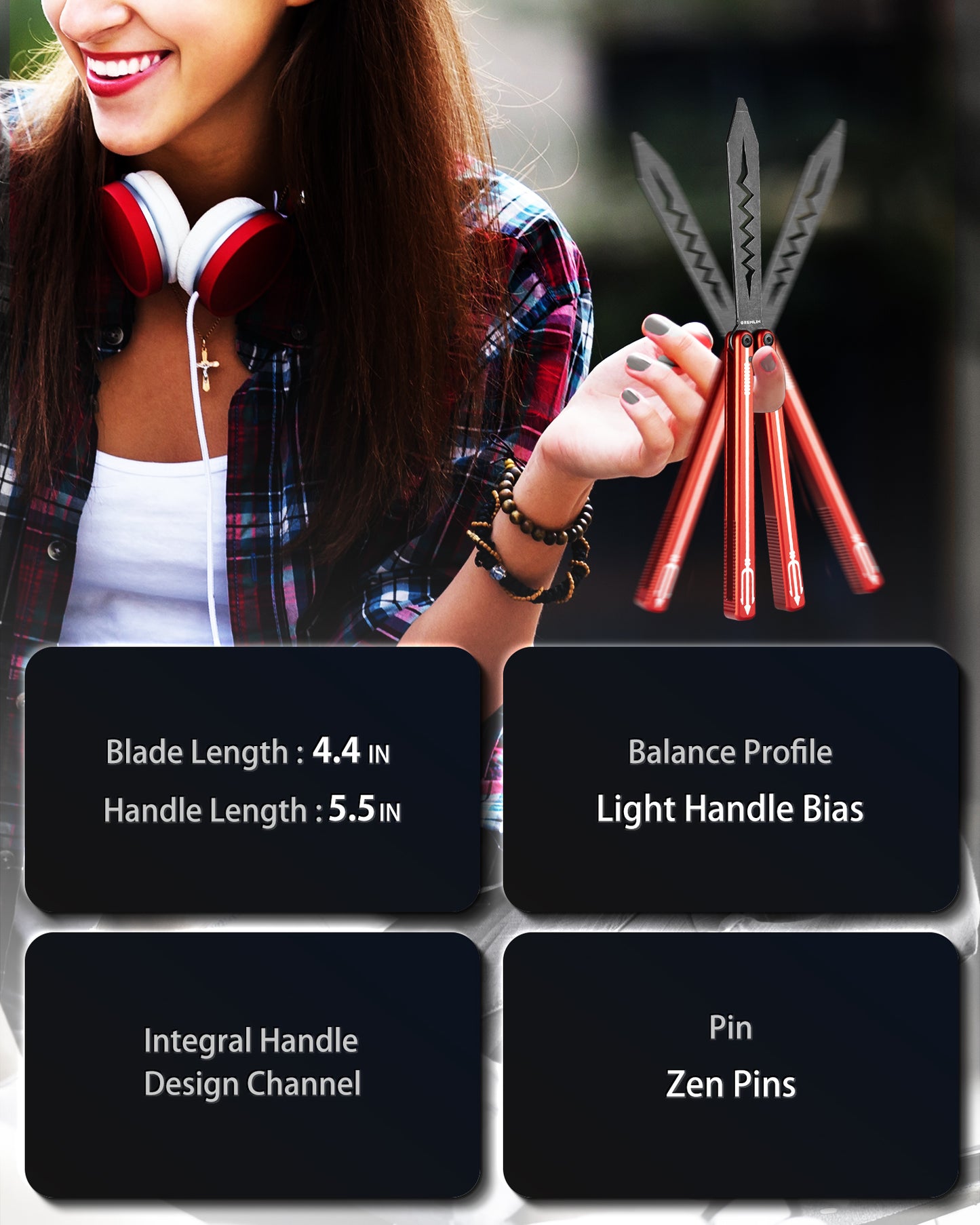 Butterfly Balisong Trainer for Practicing Flipping, Blunt Practice, No Edge Tool，Lightweight，Public-Friendly Metal Trainer