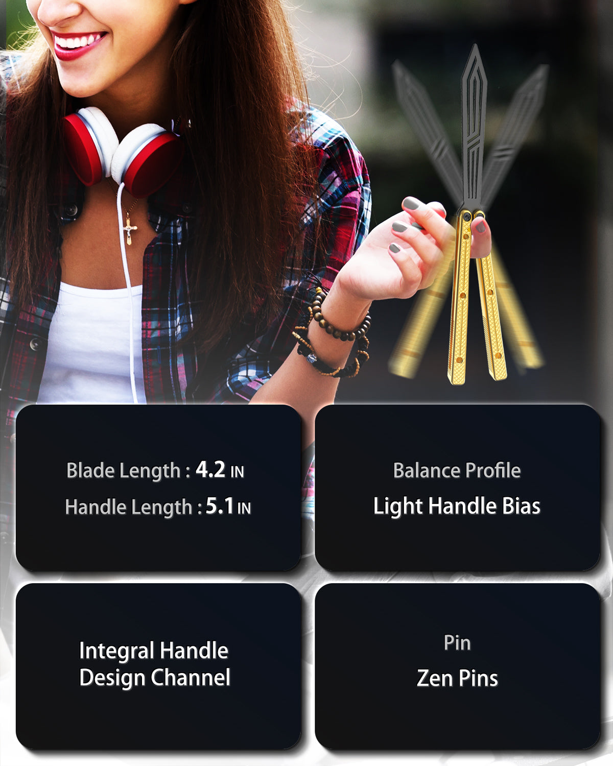 Butterfly Balisong Trainer for Practicing Flipping, Blunt Practice, No Edge Tool，Lightweight，Public-Friendly Metal Trainer