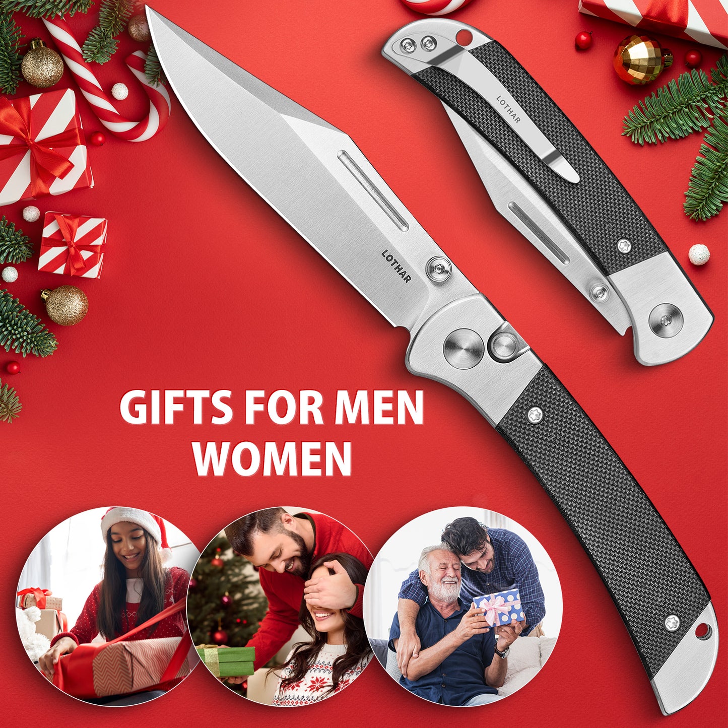 LOTHAR Falcon Pocket Knife, 2.98" 14C28N Steel Blade EDC Knife, G10 Handle, Button Lock Knife