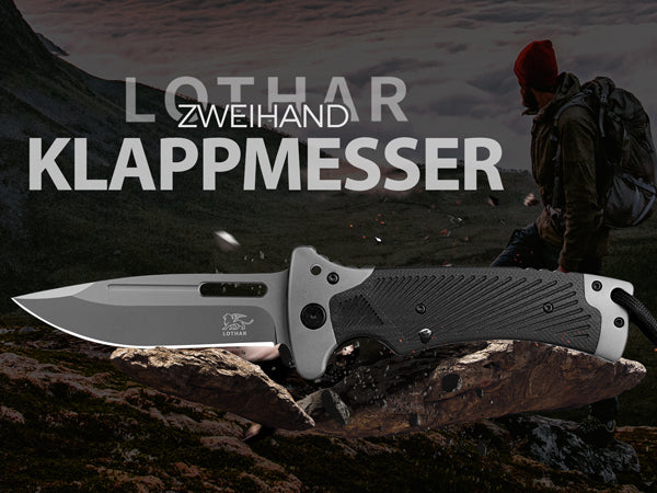 LOTHAR RHINO Zweihand Klappmesser, Mitführen in Deutschland erlaubt, Scharfe Klinge Zweihandmesser, Taschenmesser mit G10 Griff, Zweihandmesser für Camping & Survival