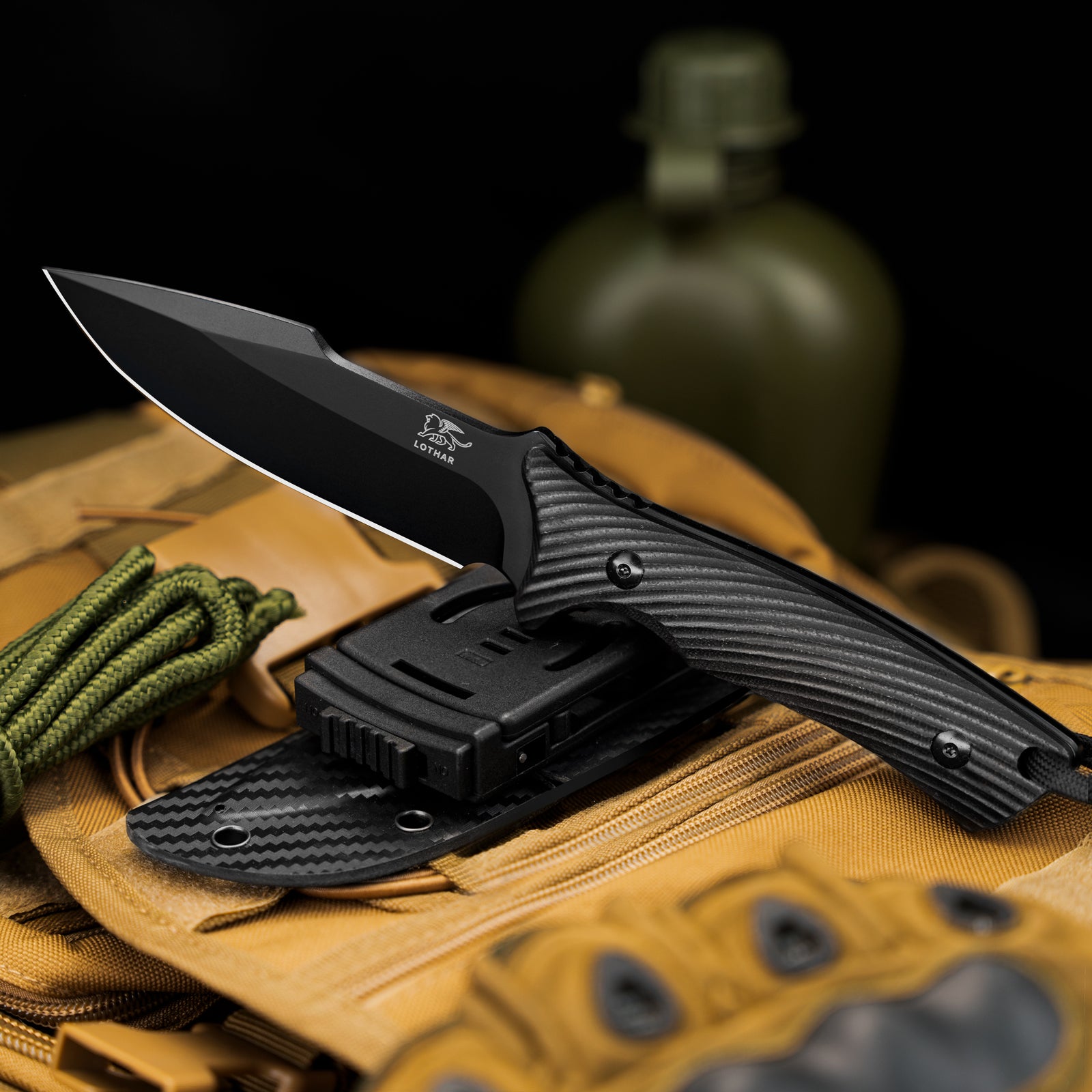 LOTHAR KA52 Survival Knife, 4.5'' D2 Blade Full Tang Fixed Blade