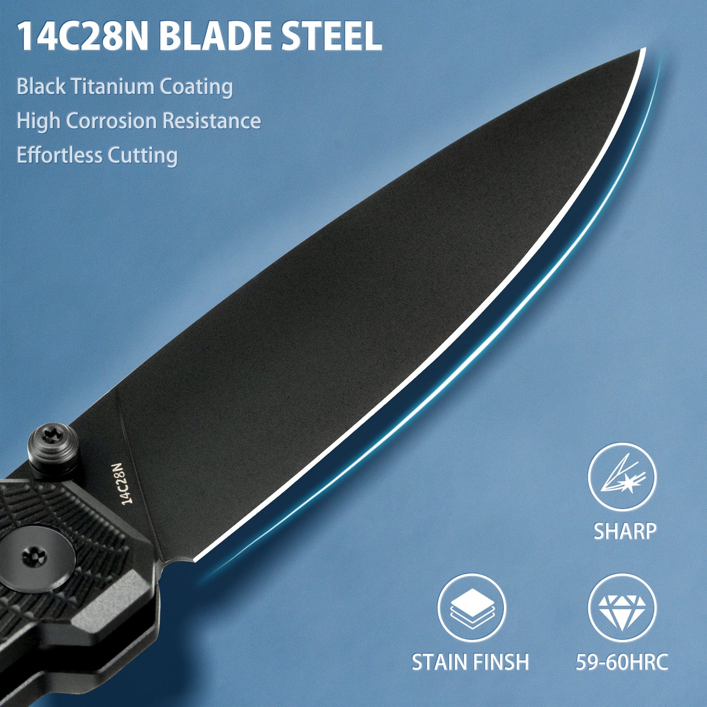 LOTHAR Spider Pocket Knife, 2.98" 14C28N Blade EDC Knife, Aluminum Handle, Button Lock