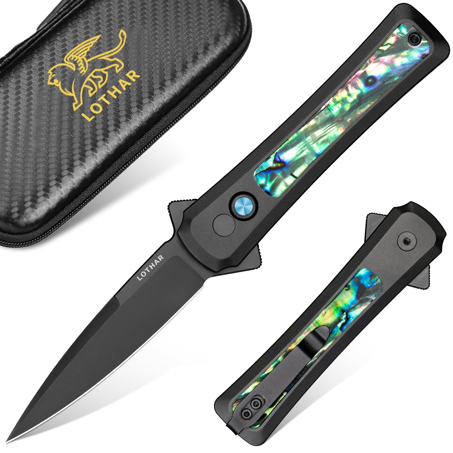 LOTHAR KNIGHT 2.83 inch VG10 Steel Blade Assisted Flipper Button Lock Opening pocket knife with Clip