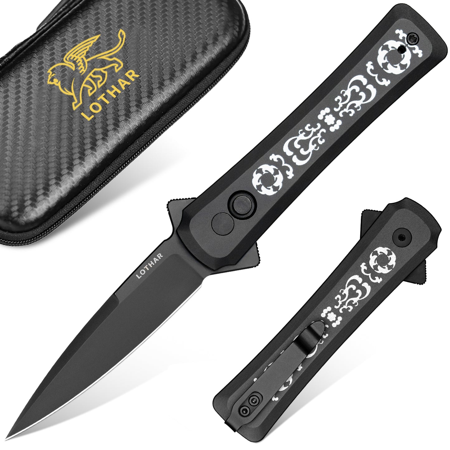 LOTHAR KNIGHT 2.83 inch VG10 Steel Blade Assisted Flipper Button Lock Opening pocket knife with Clip