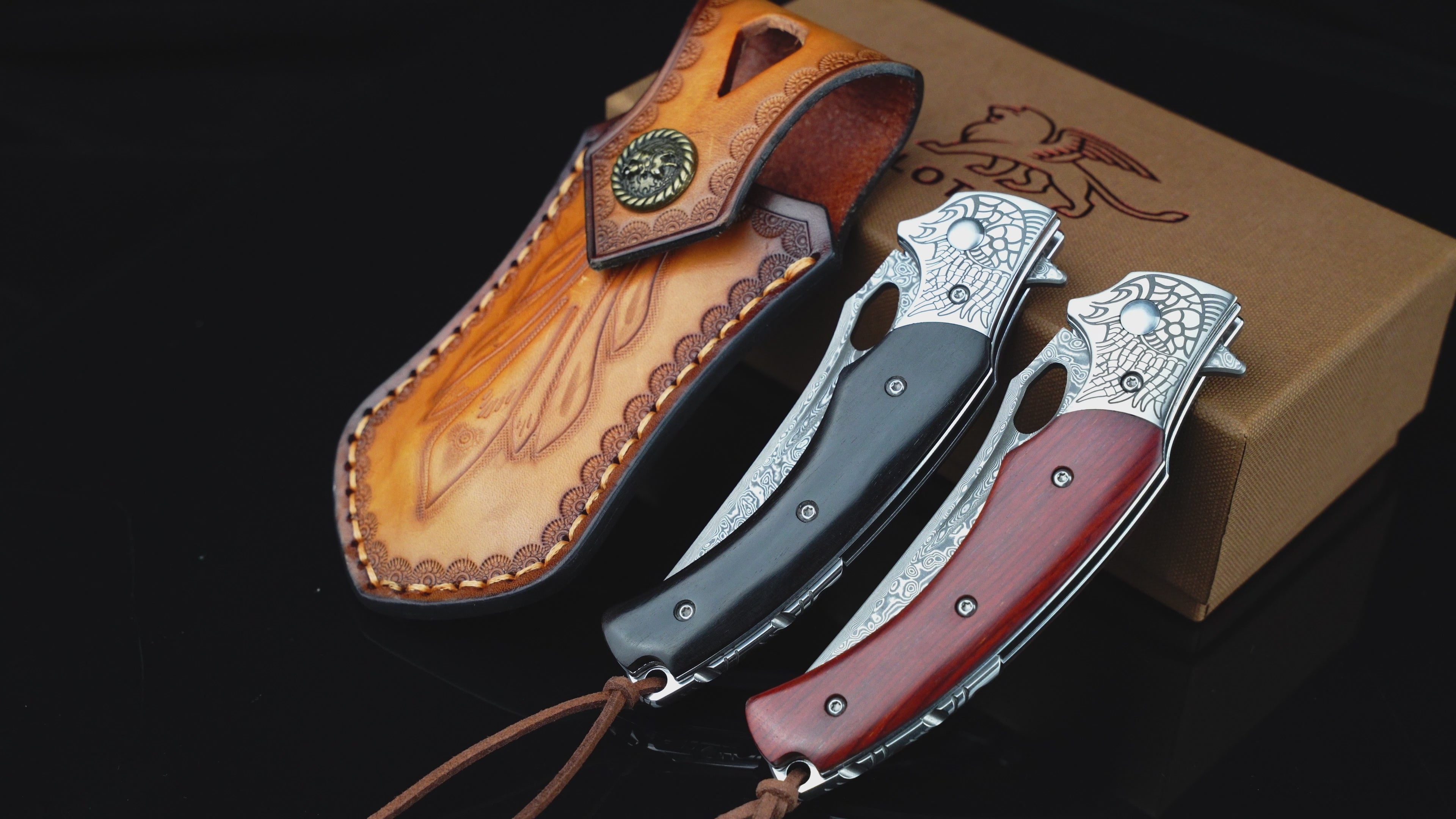 LOTHAR KRAKEN 3 inch VG10 Damascus Blade Folding Knife with Retro