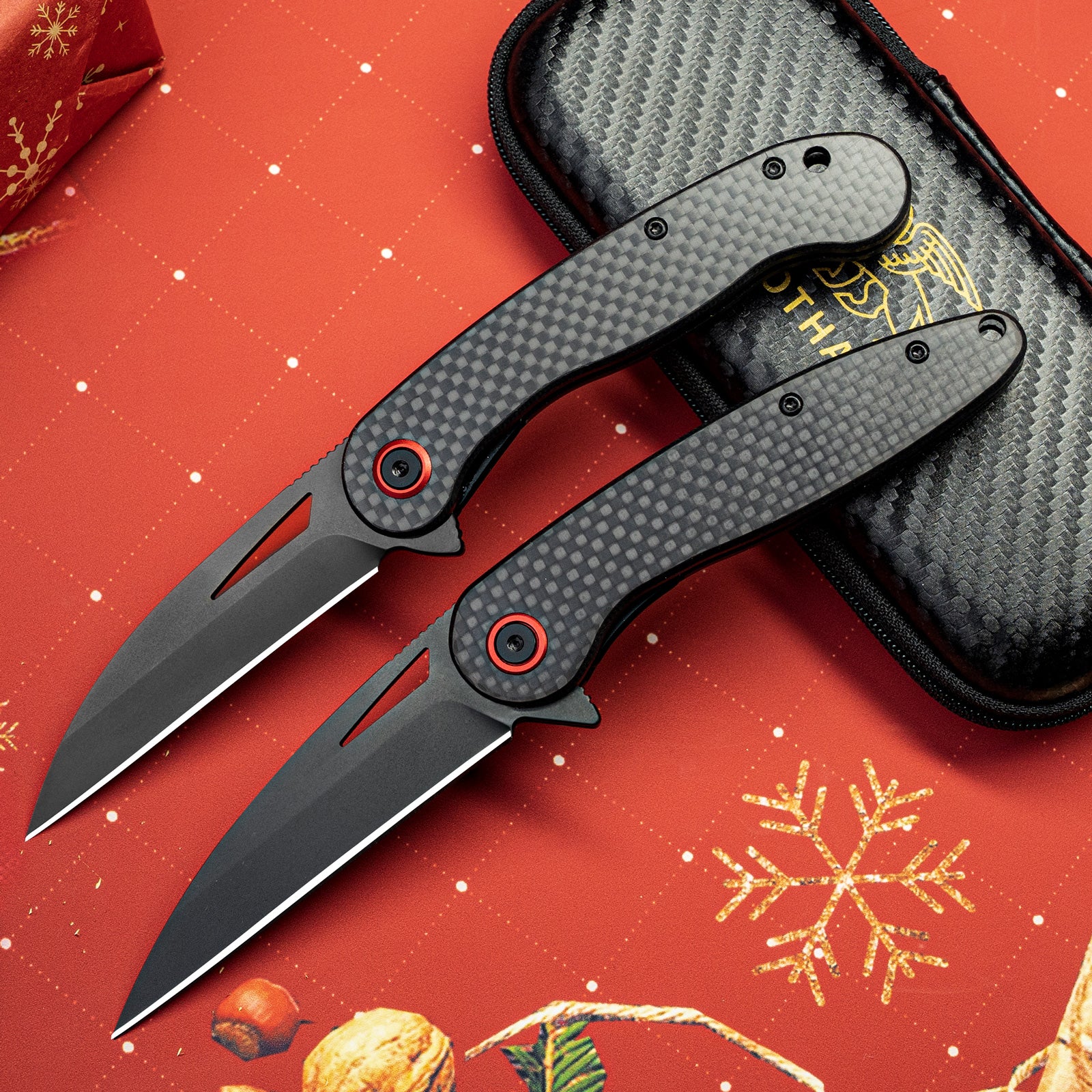 LOTHAR Seagull Pocket Knife, 3" D2 Steel Blade EDC Knife, Carbon fiber Handle, 2.3oz Weight, Liner Lock