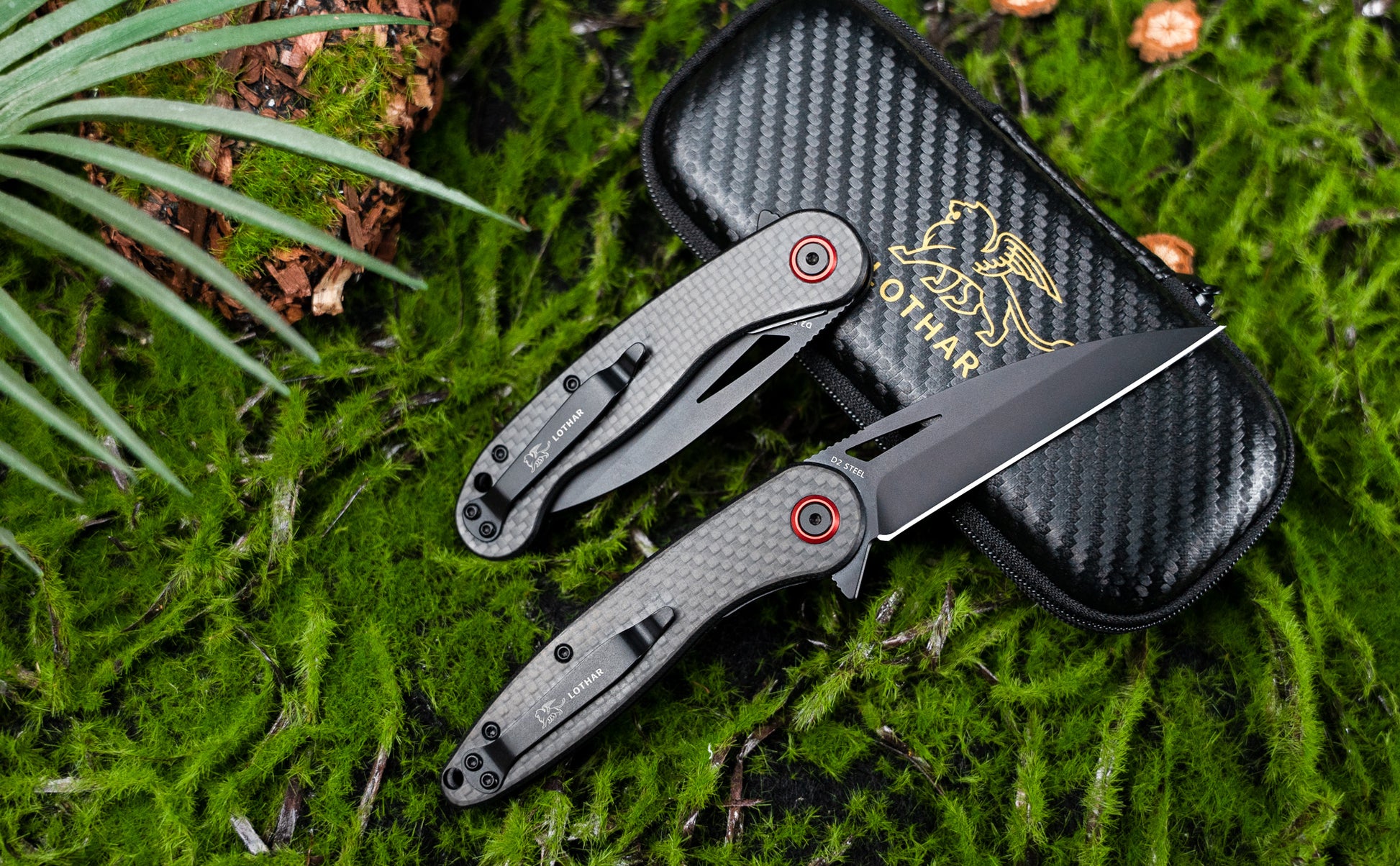 LOTHAR Seagull Pocket Knife, 3" D2 Steel Blade EDC Knife, Carbon fiber Handle, 2.3oz Weight, Liner Lock