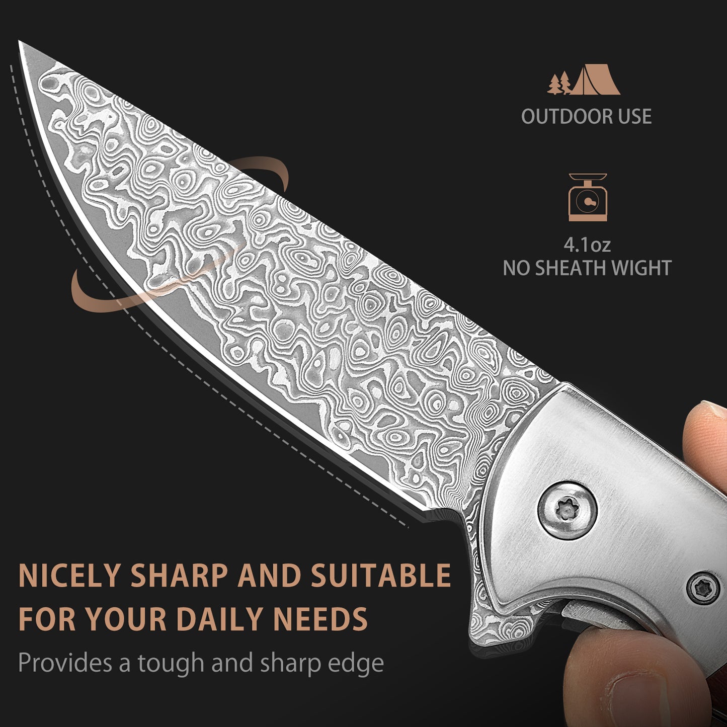 LOTHAR FLAMINGO Damascus Pocket Knife, 3 inch 67 Layers VG10 Damascus Steel Blade EDC Folding Knife, Exquisite Rosewood Handle,  Include One Leather Sheath