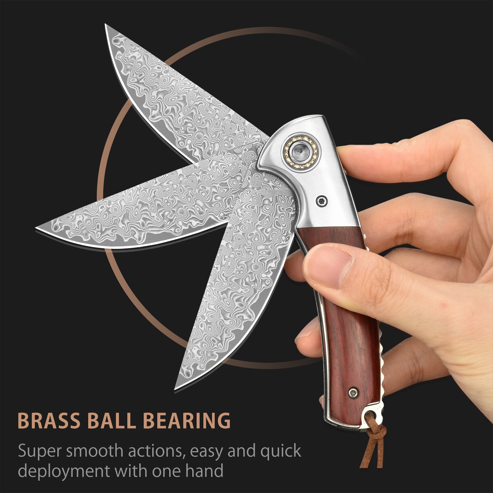 LOTHAR FLAMINGO Damascus Pocket Knife, 3 inch 67 Layers VG10 Damascus Steel Blade EDC Folding Knife, Exquisite Rosewood Handle,  Include One Leather Sheath